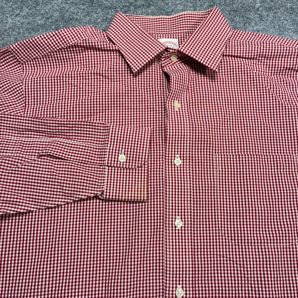 Brooks Brothers Dress Shirt Mens Red 16‎ Madison Fit Gingham Long Sleeve Preppy